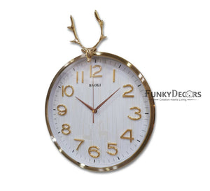 Funkytradition Golden White Reindeer Wall Clock Watch Decor For Home Office And Gifts 46 Cm Tall