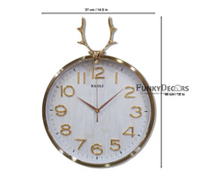 Load image into Gallery viewer, Funkytradition Golden White Reindeer Wall Clock Watch Decor For Home Office And Gifts 46 Cm Tall
