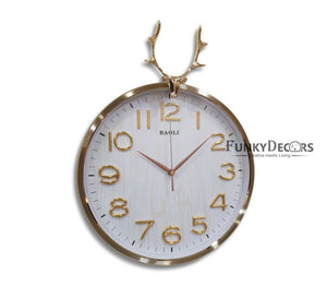 Funkytradition Golden White Reindeer Wall Clock Watch Decor For Home Office And Gifts 46 Cm Tall