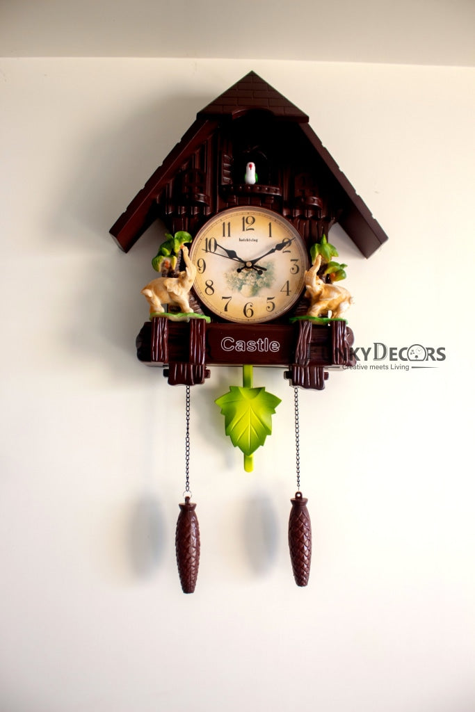 FunkyDecors Hanging Cuckoo Wall Clock For Home Office Decor And Gifts Brown 70 Cm Tall-