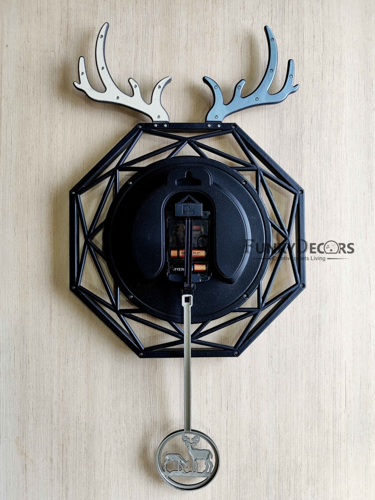Funkytradition Hexagon Multicolor Reindeer Pendulum Wall Clock Watch Decor For Home Office And Gifts