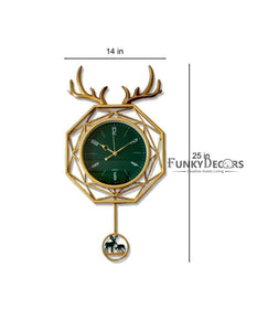 Funkytradition Hexagon Multicolor Reindeer Pendulum Wall Clock Watch Decor For Home Office And Gifts