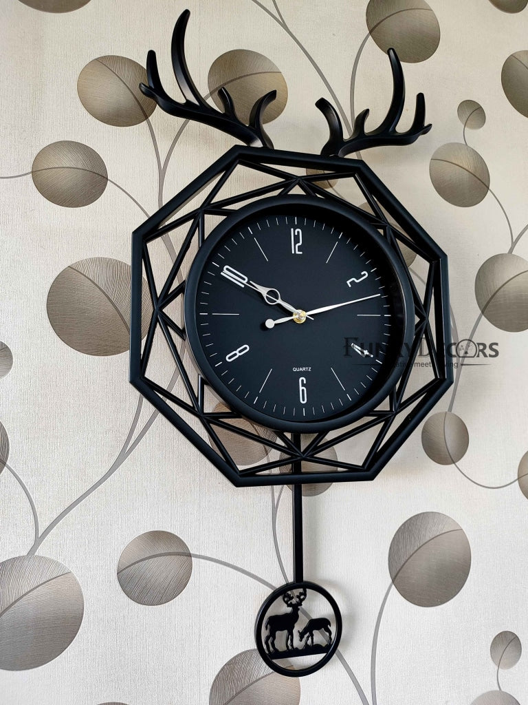 Funkytradition Hexagon Multicolor Reindeer Pendulum Wall Clock Watch Decor For Home Office And Gifts
