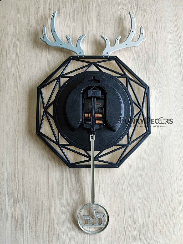Funkytradition Hexagon Multicolor Reindeer Pendulum Wall Clock Watch Decor For Home Office And Gifts