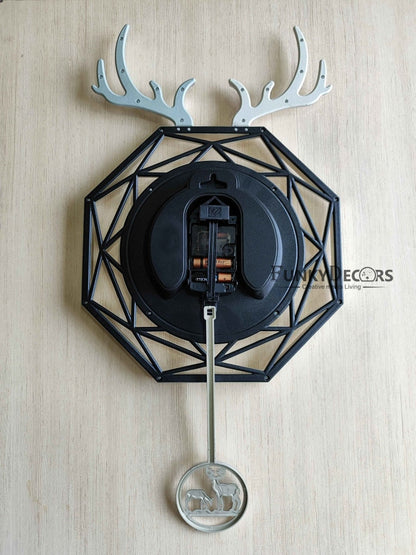 Funkytradition Hexagon Multicolor Reindeer Pendulum Wall Clock Watch Decor For Home Office And Gifts