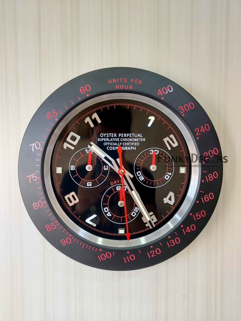 FunkyDecors Luxury Black Chronograph Stainless Steel Wall Clock For Royal Home And Bungalows