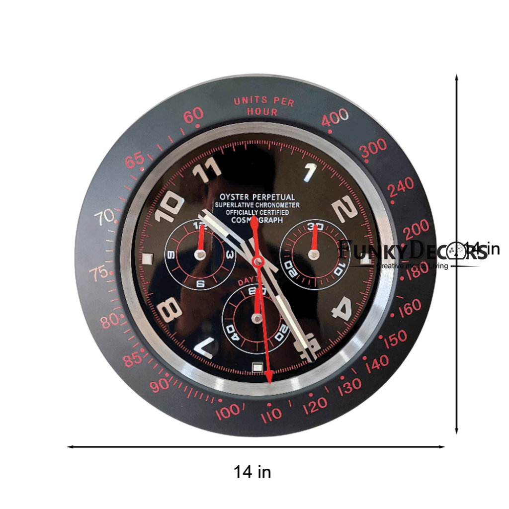 Funkytradition Luxury Black Chronograph Stainless Steel Wall Clock For Royal Home And Bungalows