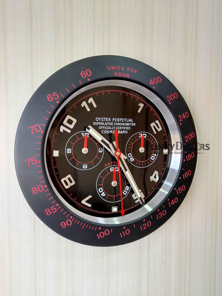 FunkyDecors Luxury Black Chronograph Stainless Steel Wall Clock For Royal Home And Bungalows