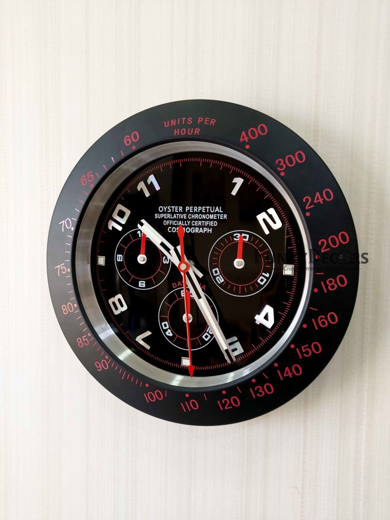 Funkytradition Luxury Black Chronograph Stainless Steel Wall Clock For Royal Home And Bungalows