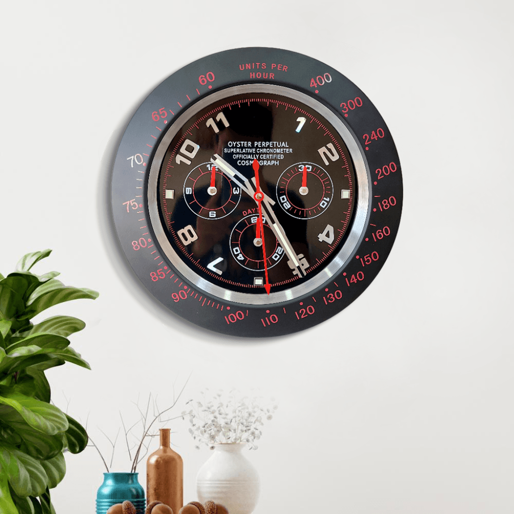 FunkyDecors Luxury Black Chronograph Stainless Steel Wall Clock For Royal Home And Bungalows