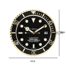 Load image into Gallery viewer, Funkytradition Luxury Black Golden Submariner Stainless Steel Wall Clock For Royal Home And

