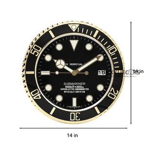 Funkytradition Luxury Black Golden Submariner Stainless Steel Wall Clock For Royal Home And