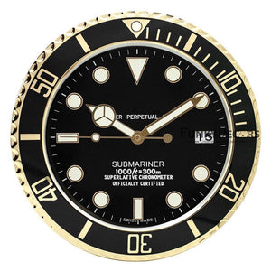 Funkytradition Luxury Black Golden Submariner Stainless Steel Wall Clock For Royal Home And