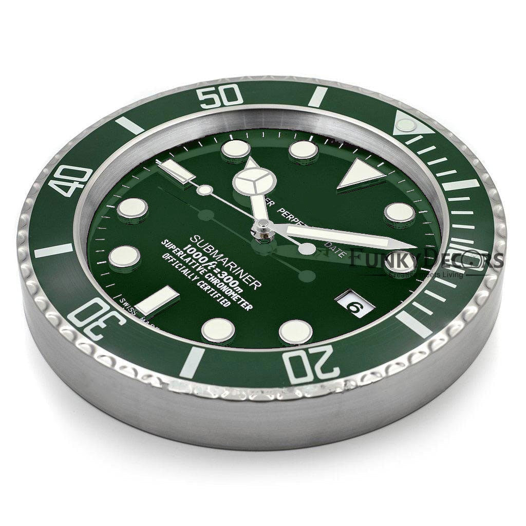 FunkyDecors Luxury Green Submariner Stainless Steel Wall Clock For Royal Home And Bungalows Watch