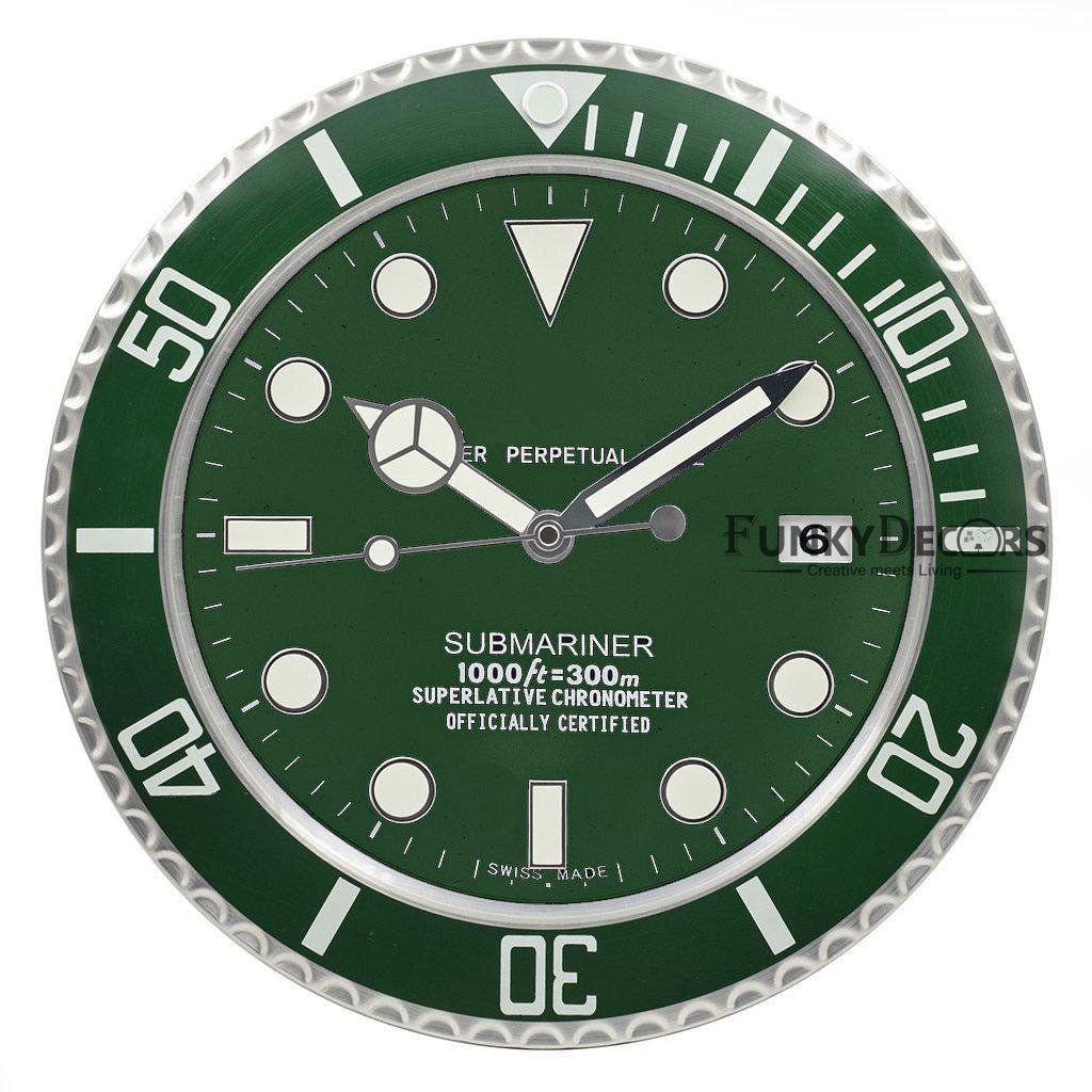FunkyDecors Luxury Green Submariner Stainless Steel Wall Clock For Royal Home And Bungalows Watch