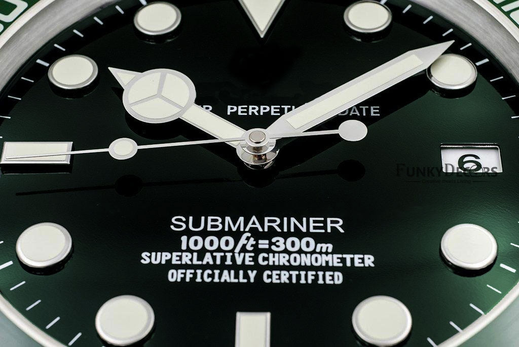 FunkyDecors Luxury Green Submariner Stainless Steel Wall Clock For Royal Home And Bungalows Watch