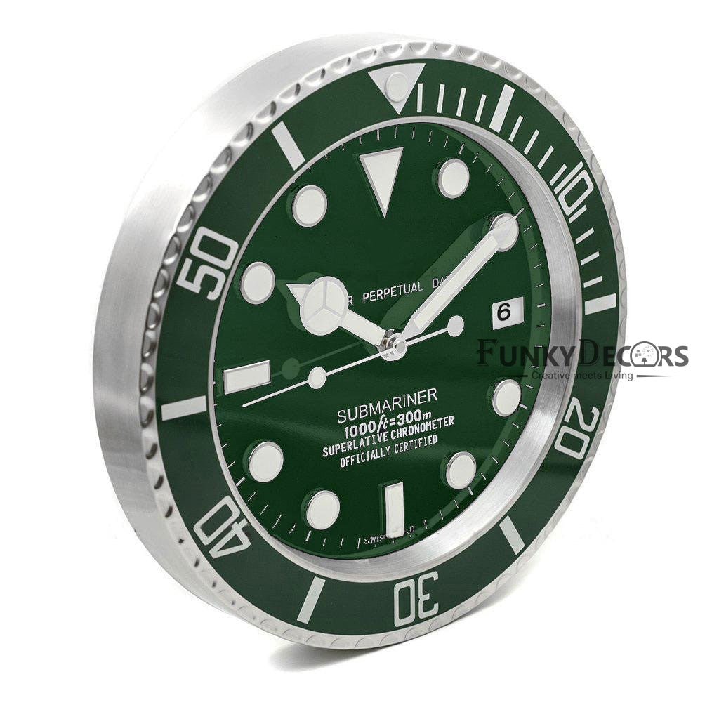 FunkyDecors Luxury Green Submariner Stainless Steel Wall Clock For Royal Home And Bungalows Watch