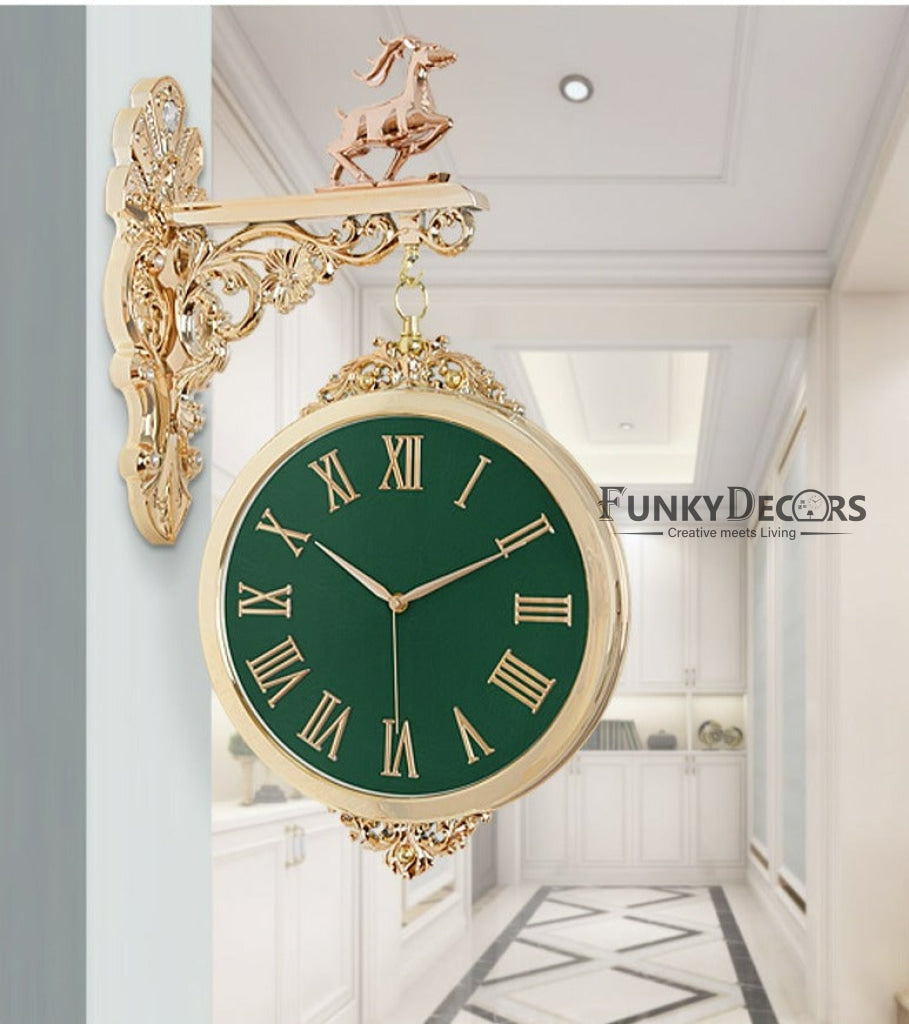 Funkytradition Luxury Look Deer Golden Green Round Wall Hanging Double Sided 2 Faces Retro Station