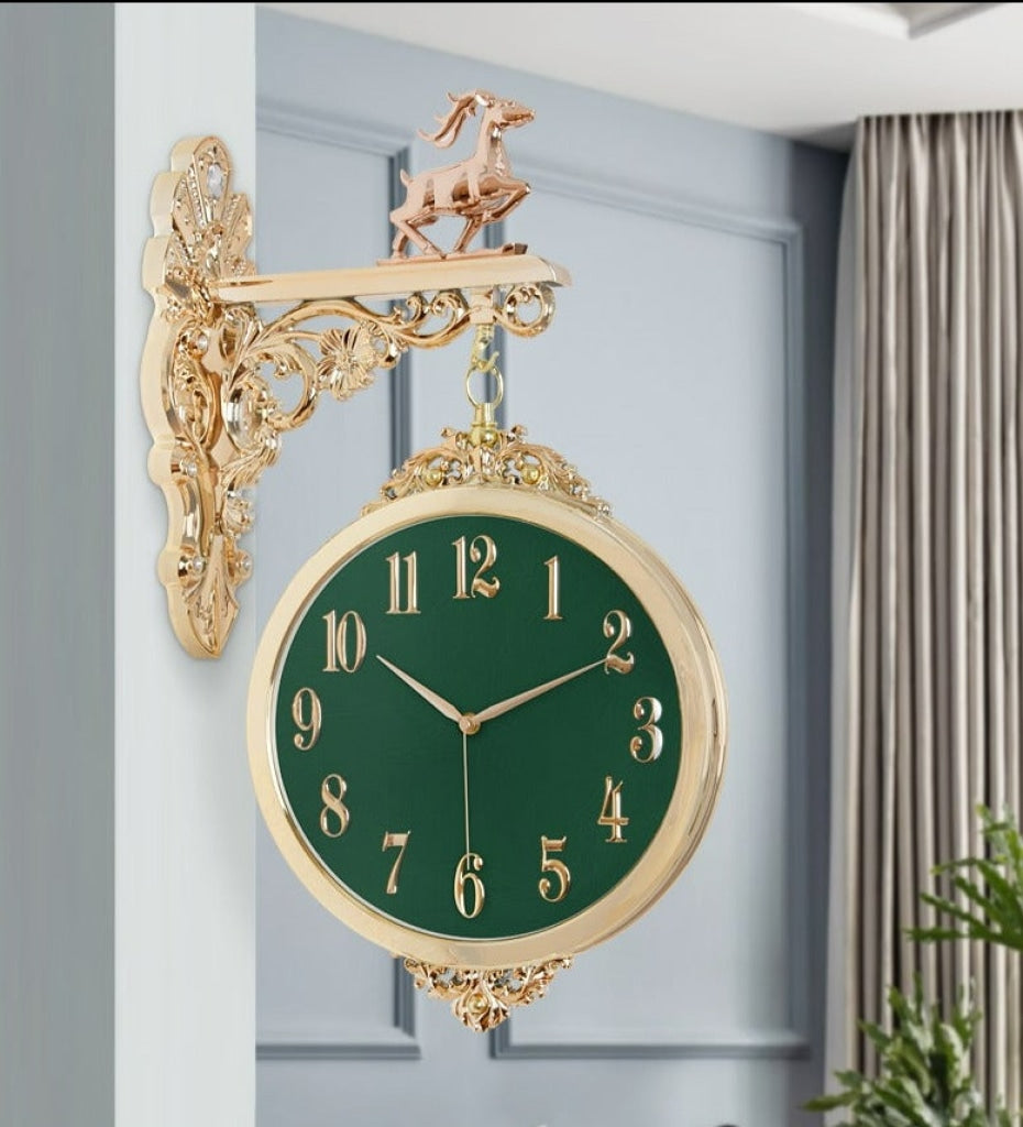 FunkyDecors Luxury Look Deer Golden Green Round Wall Hanging Double Sided 2 Faces Retro Station