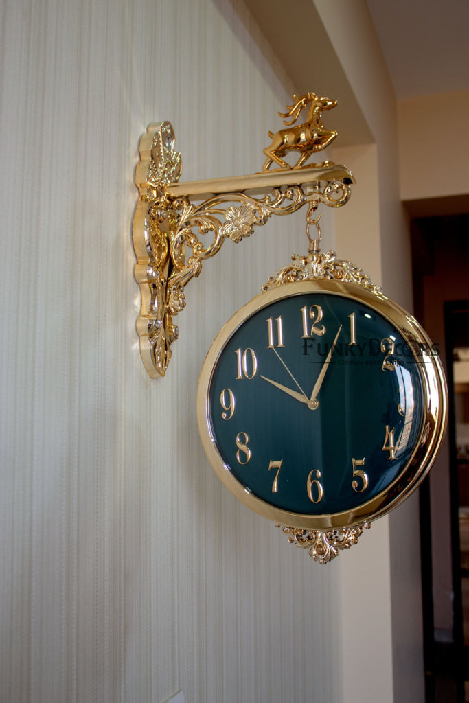 FunkyDecors Luxury Look Deer Golden Green Round Wall Hanging Double Sided 2 Faces Retro Station