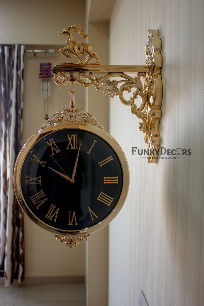FunkyDecors Luxury Look Deer Golden Green Round Wall Hanging Double Sided 2 Faces Retro Station