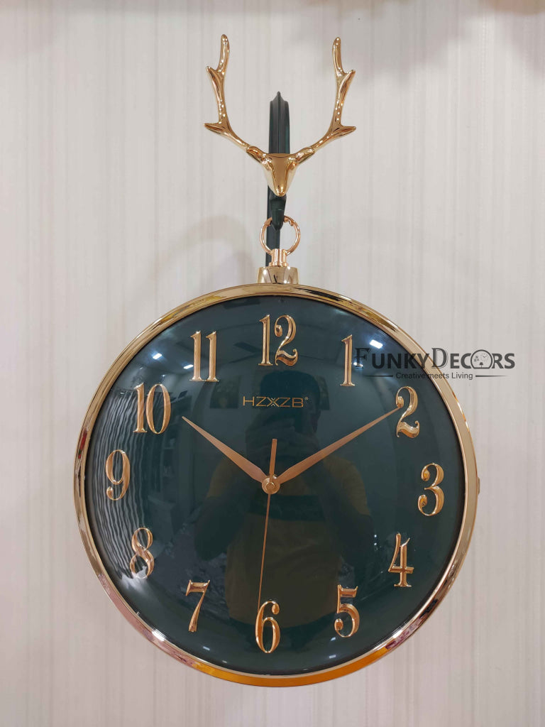 Funkytradition Luxury Look Deer Golden Green Round Wall Hanging Double Sided 2 Faces Retro Station