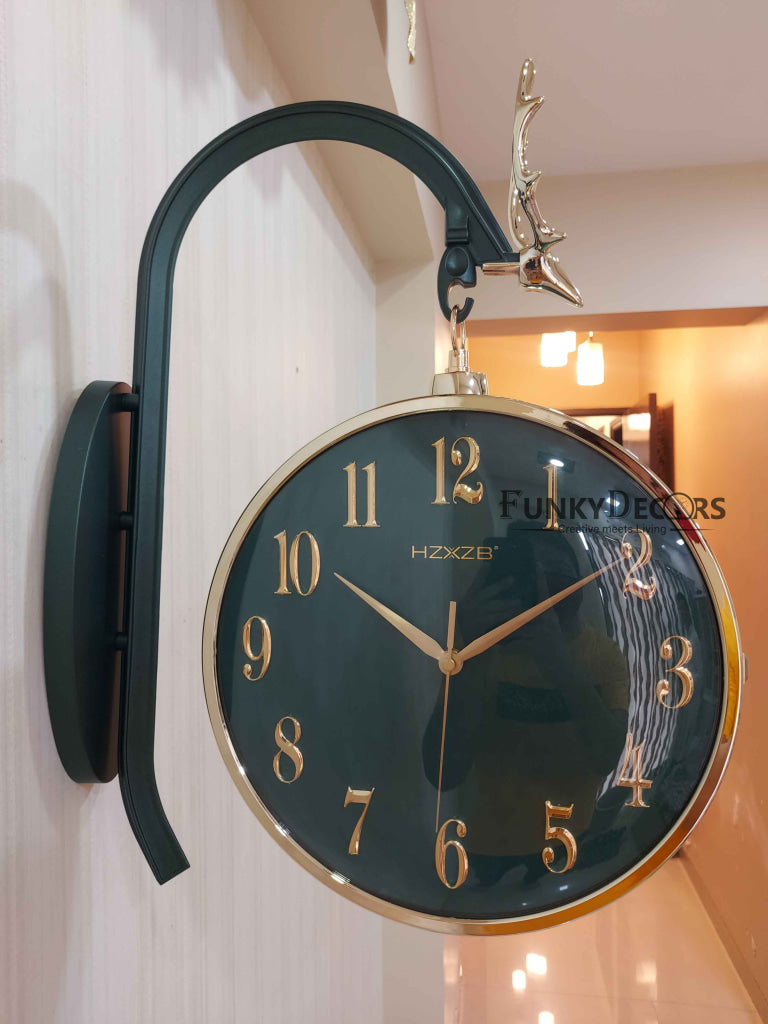 Funkytradition Luxury Look Deer Golden Green Round Wall Hanging Double Sided 2 Faces Retro Station
