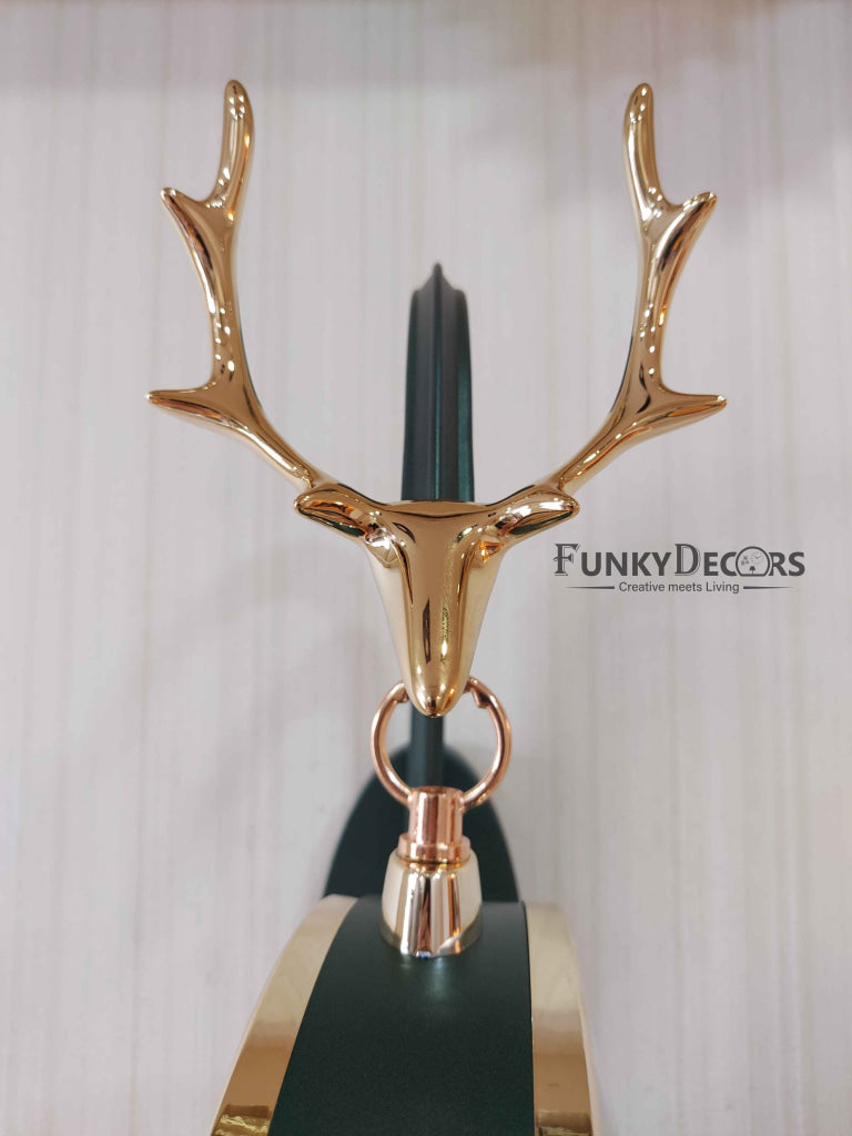 Funkytradition Luxury Look Deer Golden Green Round Wall Hanging Double Sided 2 Faces Retro Station