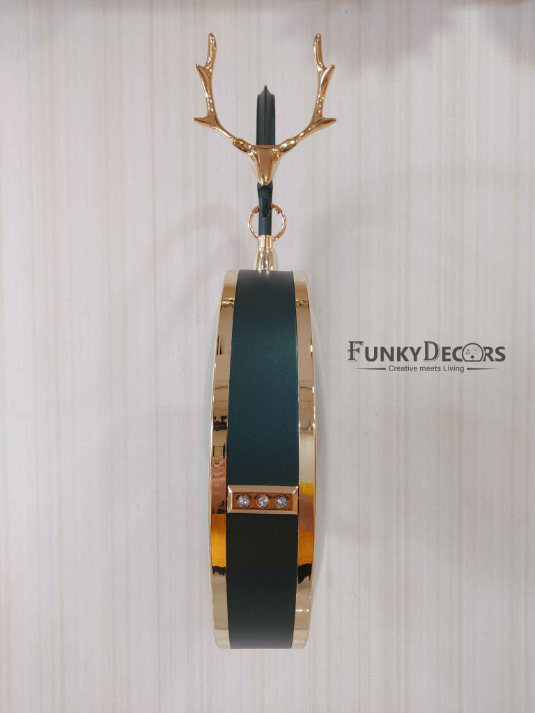 Funkytradition Luxury Look Deer Golden Green Round Wall Hanging Double Sided 2 Faces Retro Station