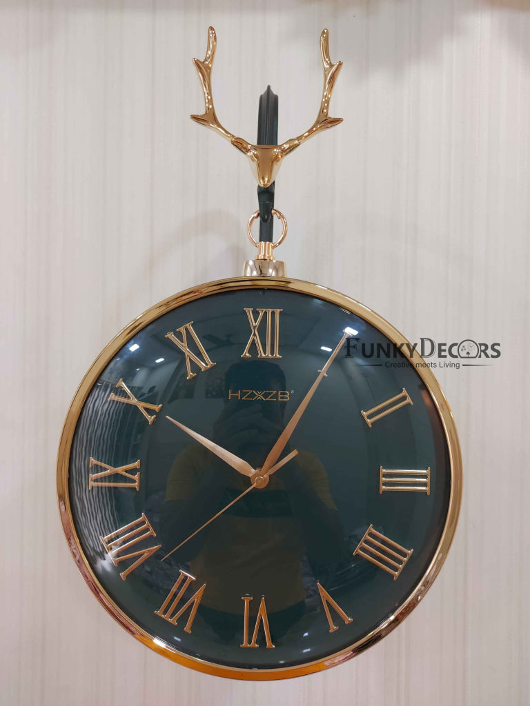 Funkytradition Luxury Look Deer Golden Green Round Wall Hanging Double Sided 2 Faces Retro Station