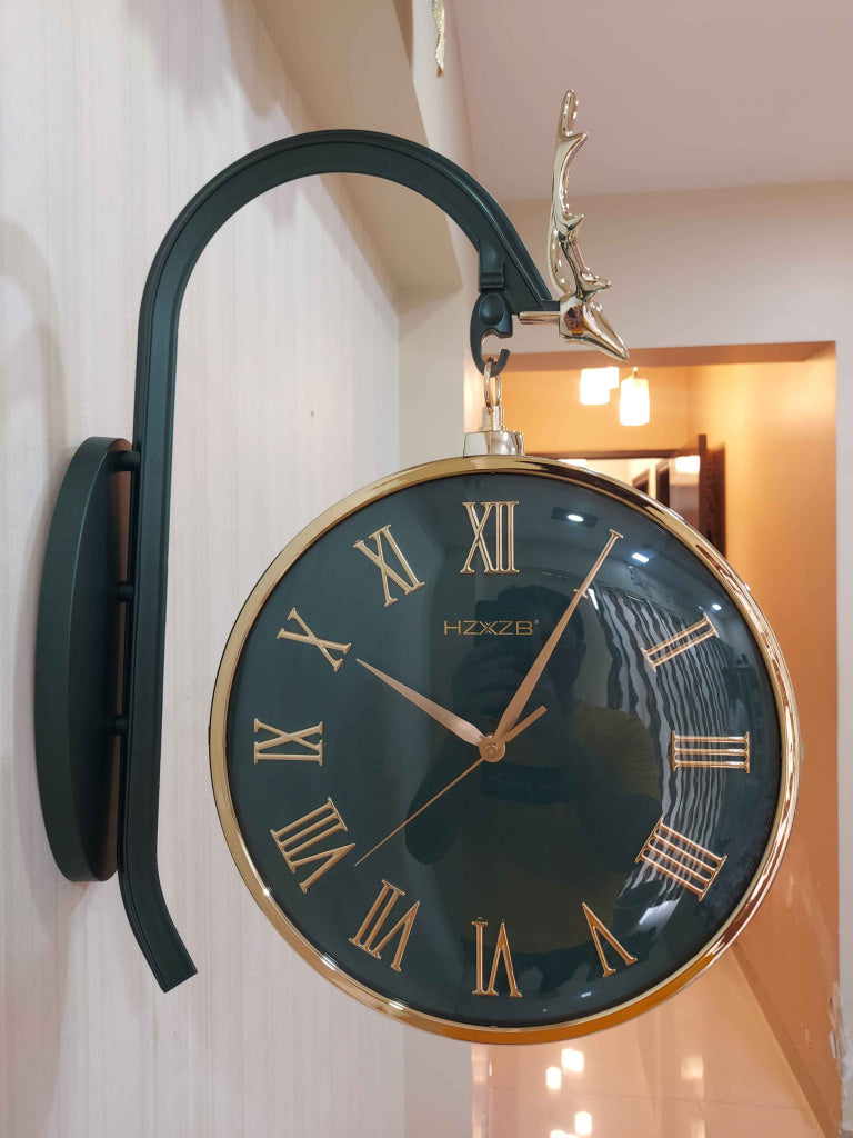 Funkytradition Luxury Look Deer Golden Green Round Wall Hanging Double Sided 2 Faces Retro Station