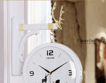 Load image into Gallery viewer, Funkytradition Luxury Look Deer White Round Wall Hanging Double Sided 2 Faces Retro Station Clock
