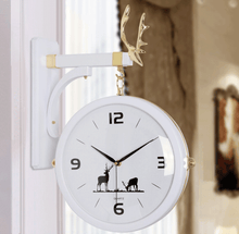 Load image into Gallery viewer, Funkytradition Luxury Look Deer White Round Wall Hanging Double Sided 2 Faces Retro Station Clock
