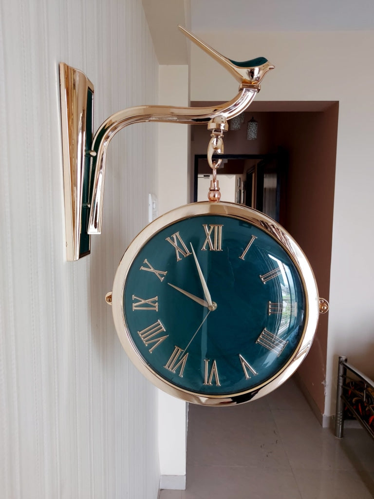 FunkyDecors Luxury Look Sparrow Golden Green Round Wall Hanging Double Sided 2 Faces Retro