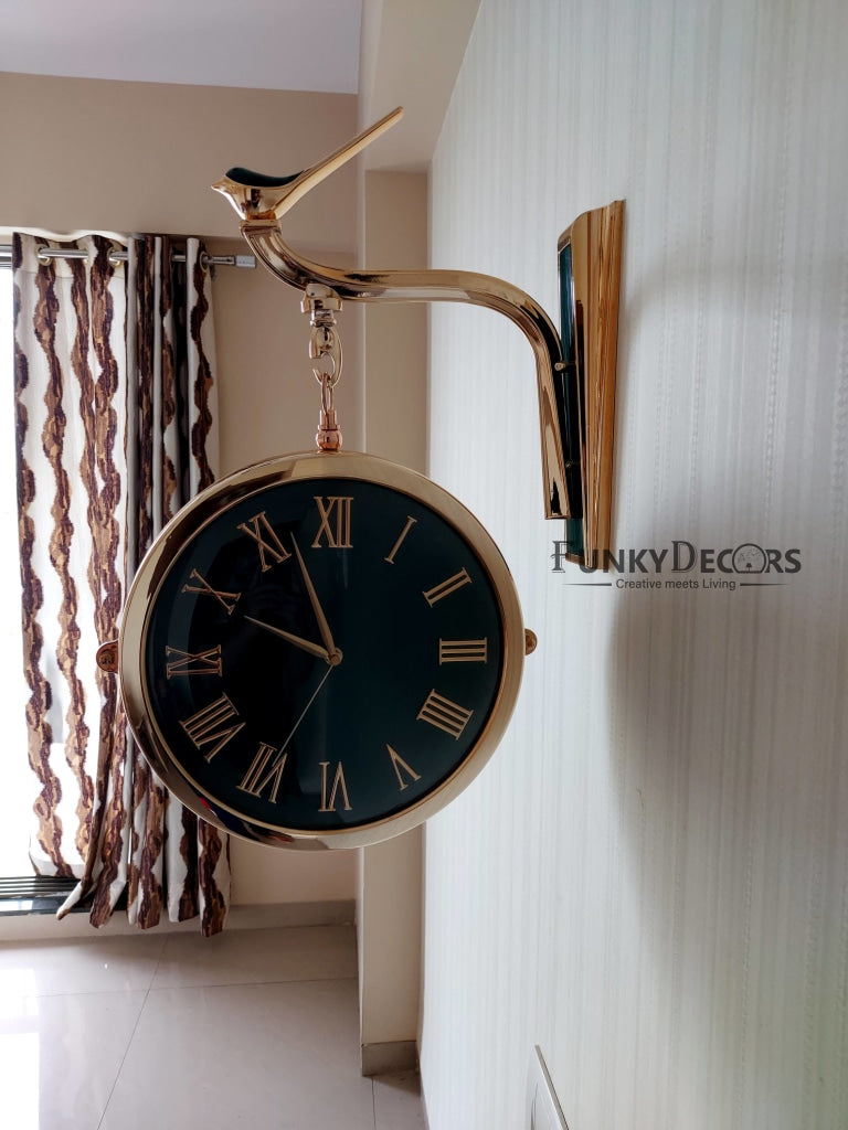 FunkyDecors Luxury Look Sparrow Golden Green Round Wall Hanging Double Sided 2 Faces Retro