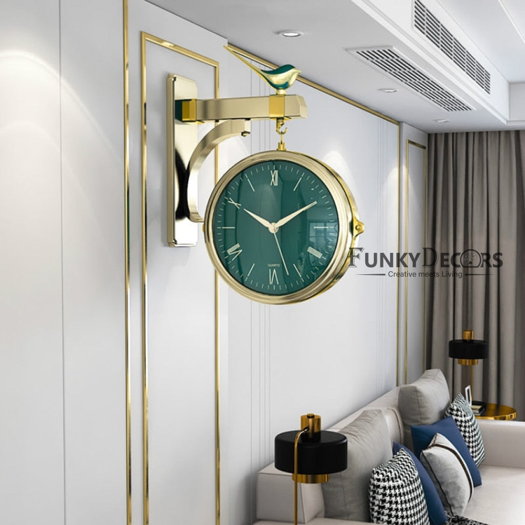 FunkyDecors Luxury Look Sparrow Golden Green Round Wall Hanging Double Sided 2 Faces Retro