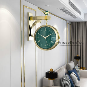 Funkytradition Luxury Look Sparrow Golden Green Round Wall Hanging Double Sided 2 Faces Retro