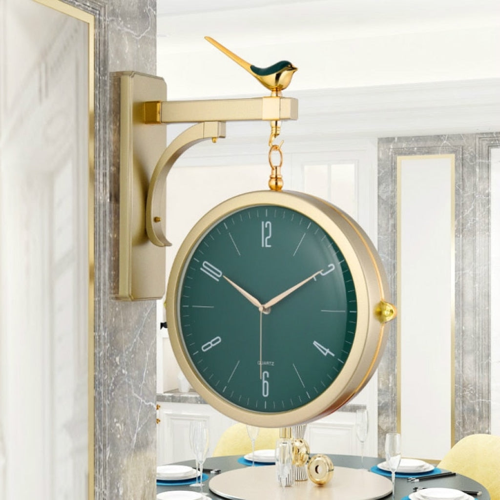 FunkyDecors Luxury Look Sparrow Golden Green Round Wall Hanging Double Sided 2 Faces Retro