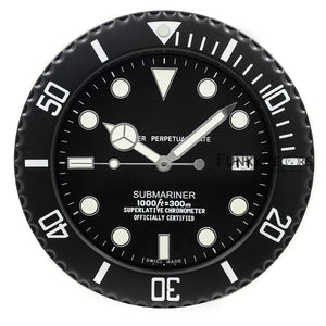 Funkytradition Luxury Matte Black Submariner Stainless Steel Wall Clock For Royal Home And Bungalows