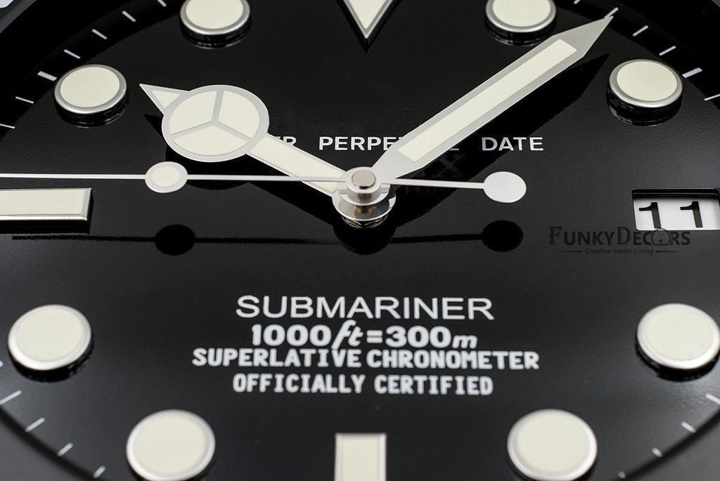 FunkyDecors Luxury Matte Black Submariner Stainless Steel Wall Clock For Royal Home And Bungalows