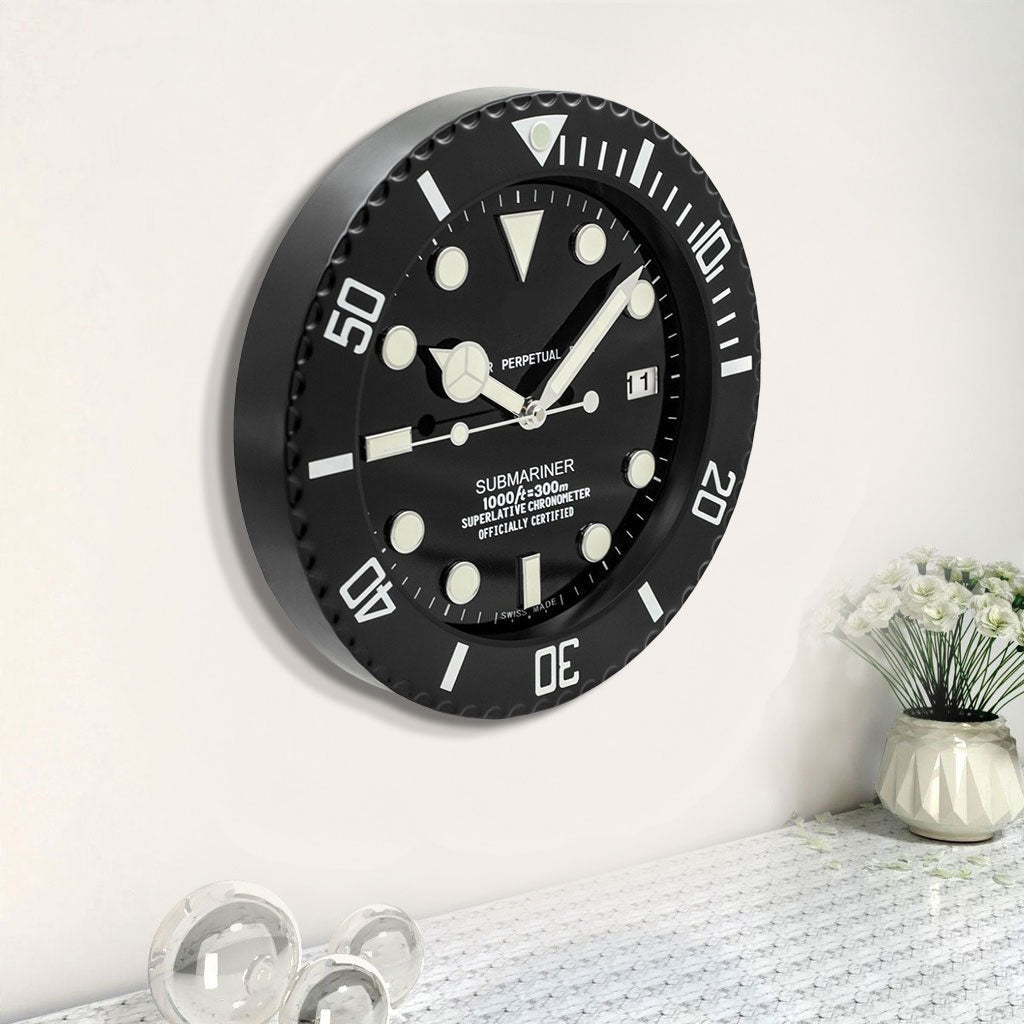 FunkyDecors Luxury Matte Black Submariner Stainless Steel Wall Clock For Royal Home And Bungalows
