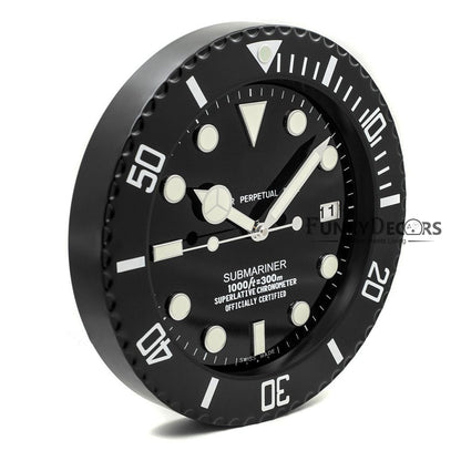 Funkytradition Luxury Matte Black Submariner Stainless Steel Wall Clock For Royal Home And Bungalows