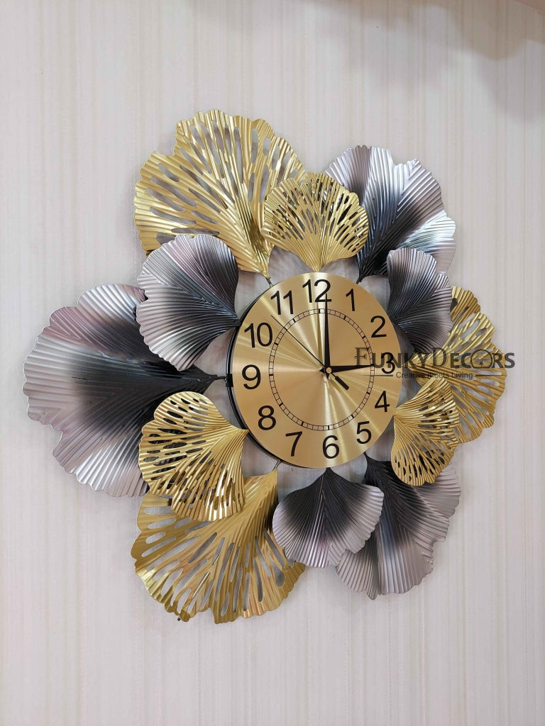 Funkytradition Luxury Multicolor Big Flower Design Silent Metal Wall Clock Watch Decor For Home