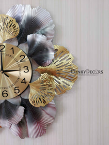 Funkytradition Luxury Multicolor Big Flower Design Silent Metal Wall Clock Watch Decor For Home