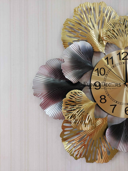 Funkytradition Luxury Multicolor Big Flower Design Silent Metal Wall Clock Watch Decor For Home