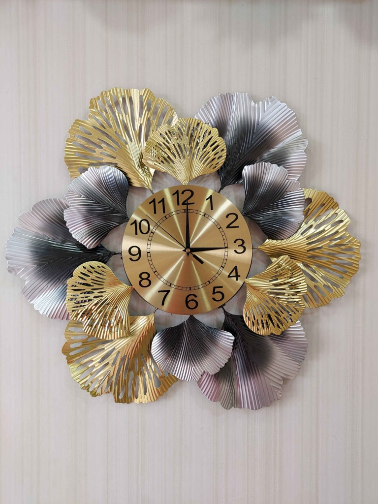 FunkyDecors Luxury Multicolor Big Flower Design Silent Metal Wall Clock Watch Decor For Home