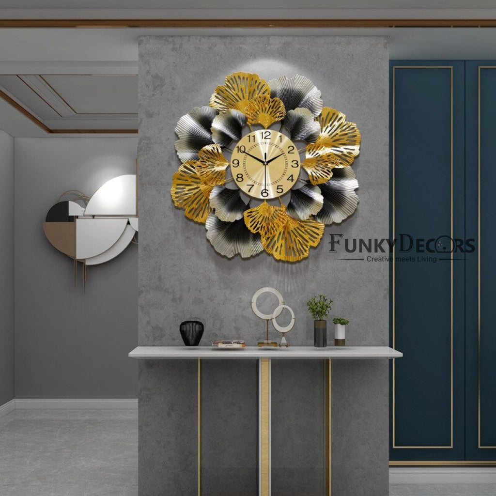 FunkyDecors Luxury Multicolor Modern Design Large Minimalist Silent Metal Wall Clock Watch Decor