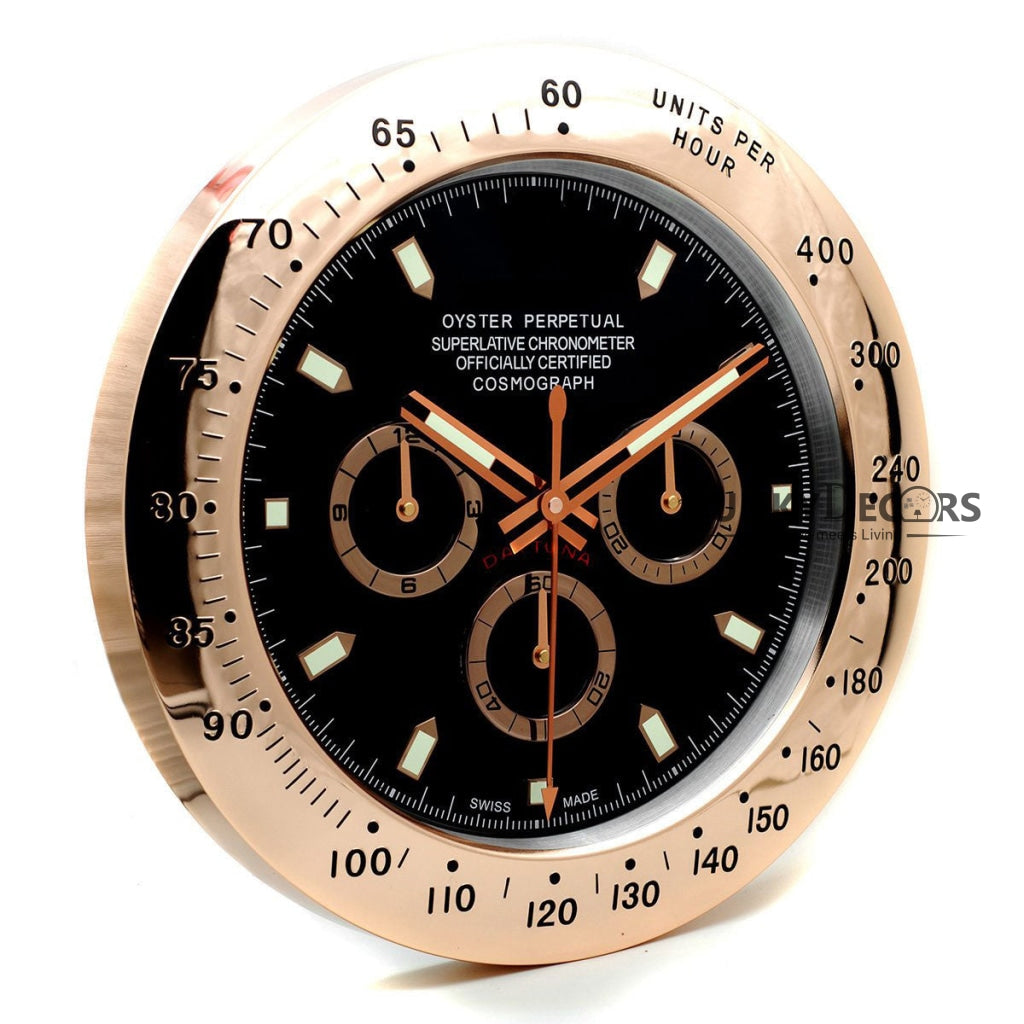 FunkyDecors Luxury Rose Gold Black Stainless Steel Wall Clock For Royal Home And Bungalows Watch