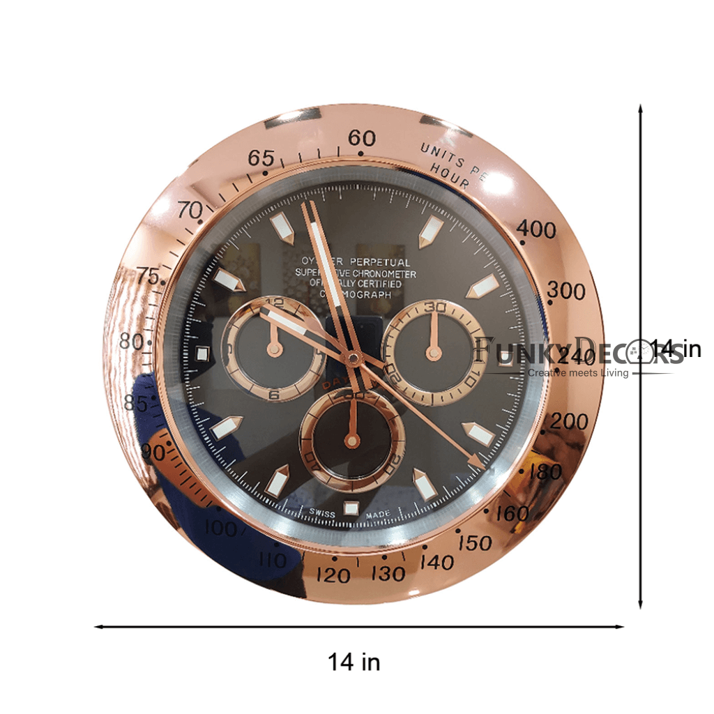 FunkyDecors Luxury Rose Gold Black Stainless Steel Wall Clock For Royal Home And Bungalows Watch