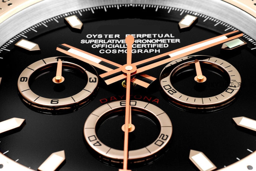 FunkyDecors Luxury Rose Gold Black Stainless Steel Wall Clock For Royal Home And Bungalows Watch